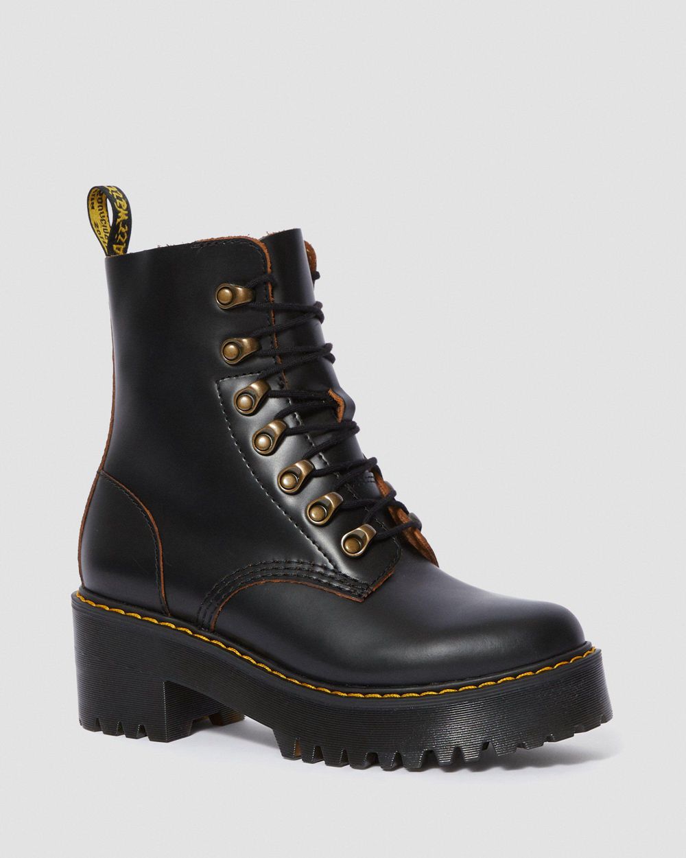 Dr Martens Leona Vintage Smooth Kožené Cizmy Na Opatku Damske ( Čierne ) SK 213-DIURGE